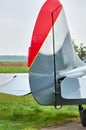 Tail of an airplane in small rural airport Royalty Free Stock Photo