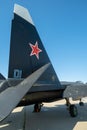 The tail unit of a supersonic fighter.