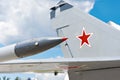 Tail and wing of soviet military jet fighter Royalty Free Stock Photo