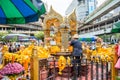 Tailand, Bankok - April 7, 2018: Thailand Bankok San Phra Phrom, Erawan Shine, 4 faces buddha, 4 faced buddha, praying Royalty Free Stock Photo