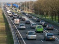 Tailback during peak hour on freeway, Netherlands Royalty Free Stock Photo