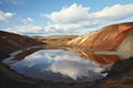 tailings pond in a remote mine, reflecting the sky