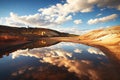 tailings pond in a remote mine, reflecting the sky