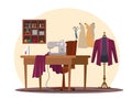 Tailor atelier work shop room interior vector