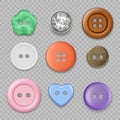 Tailor buttons. Colored clothes buttons closeup textile accessories fabric fashioned craft round items decent vector Royalty Free Stock Photo