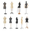 Tailor dummies. Female cartoon dummies models recent vector templates isolated on white