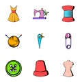 Tailor icons set, cartoon style