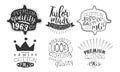 Tailor Made Premium Quality Retro Labels Set, Sewing Cotton Hand Drawn Badges Monochrome Vector Illustration Royalty Free Stock Photo