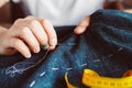 Tailor man working in his tailor shop, Tailoring, close up Royalty Free Stock Photo