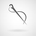 Tailor needle and yarn icon, vector