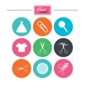 Tailor, sewing and embroidery icons. Scissors. Royalty Free Stock Photo