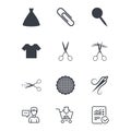 Tailor, sewing and embroidery icons. Scissors. Royalty Free Stock Photo