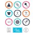 Tailor, sewing and embroidery icons. Scissors. Royalty Free Stock Photo