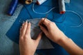 Tailor Sewing Leather Closeup