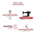 Sewing and Stitching Logo Set, Needle and Yarn Logo, Simple Sewing Collections Logo Vector Design