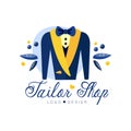 Tailor shop logo design, dressmakers salon, sewing studio, fashion designer emblem, dress boutique, store vector Royalty Free Stock Photo