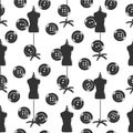 Tailor shop seamless pattern with dummy and buttons