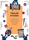 Tailor studio promo poster template with flat tiny people