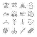 Tailor vector line icon set. Included the icons as needle, sew, fabric, needle and more.