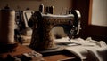 Tailor working on sewing machine in close up generated by AI