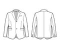 Tailored jacket lounge suit technical fashion illustration with long sleeves, notched lapel collar, flap went pockets