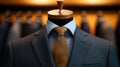 Tailored suit, elegant mannequin, stylish tie, soft focus background Royalty Free Stock Photo