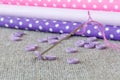 Tailoring. fabric, buttons need sewing clothes. Royalty Free Stock Photo