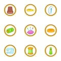 Tailoring icons set, cartoon style