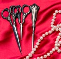 Tailoring tools and pearls on the silk