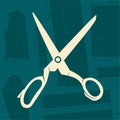 Tailoring vector illustration. Tailor scissors on background with patterns.