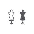 Tailors dummy line and glyph icon, dressmaker and tailor, mannequin sign, vector graphics, a linear pattern on a white