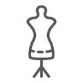 Tailors dummy line icon, dressmaker and tailor, mannequin sign, vector graphics, a linear pattern on a white background.