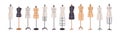 Tailors mannequins set. Sewing dummies, women torso, body for fashion design, dressmaking. Female manikins, fabric and Royalty Free Stock Photo