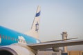 Tailplane of an airplane with a drawing of the Israeli flag and Royalty Free Stock Photo