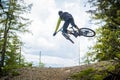 Tailwhip in a bike park Royalty Free Stock Photo