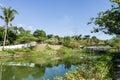 Tainan, Taiwan-November 17, 2017:Beauty views, blue sky and green trees in White Church Park for Tourism and Photo Shooting