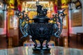Tainan, Taiwan, October 12, 2019 Ancient Chinese bronze vase in a Taiwanese temple