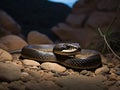 A taipan snake is resting on a rock while waiting for its prey in the afternoon