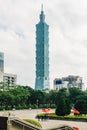 Taipei 101 building with bright blue sky and cloud that view from the area of Sun Yat Sen Memorial Hall in Taipei, Taiwan Royalty Free Stock Photo