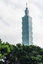 Taipei 101 buildings with tree branches below with bright blue sky and cloud in Taipei, Taiwan Royalty Free Stock Photo
