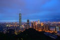 Taipei city at dusk, overlooking the Taipei building 101 Royalty Free Stock Photo