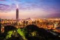 Taipei City Skyline at sunset with the famous Taipei 101 Royalty Free Stock Photo