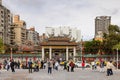 Daytime shot of many people visiting Lungshan Temple