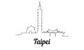 Taipei sketch one line. Taiwan, Taipei hand drawn vector illustration