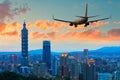 Passenger jet airliner plane arriving or departing Taipei, Taiwan