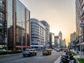 Cityscape street view with surrounding buildings in downtown of Taipei