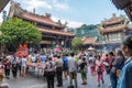 Taipei, Taiwan - circa September 2015: People pray in Longshan Buddhist temple in Taipei city, Taiwan Royalty Free Stock Photo