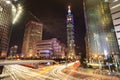 Taipei, Taiwan evening skyline with havey traffic