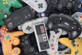 Stack of Retro Video Game Controllers Royalty Free Stock Photo