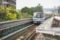 TAIPEI, TAIWAN, JANUARY 08: Taipei MRT Tamsui-Xinyi Line train approaches platform at Jiantan station on January 08, 2020